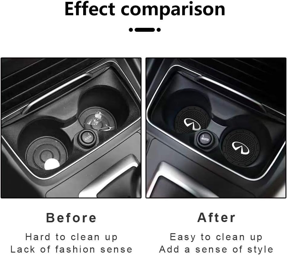 Kacichi Car Interior Accessories for Infiniti Cup Holder Insert Coaster - Silicone Anti Slip Cup Mat for Infiniti QX50 Q50 Q70 Q70L Q60 QX30 QX60 QX80 (Set of 2, 2.75" Diameter)
