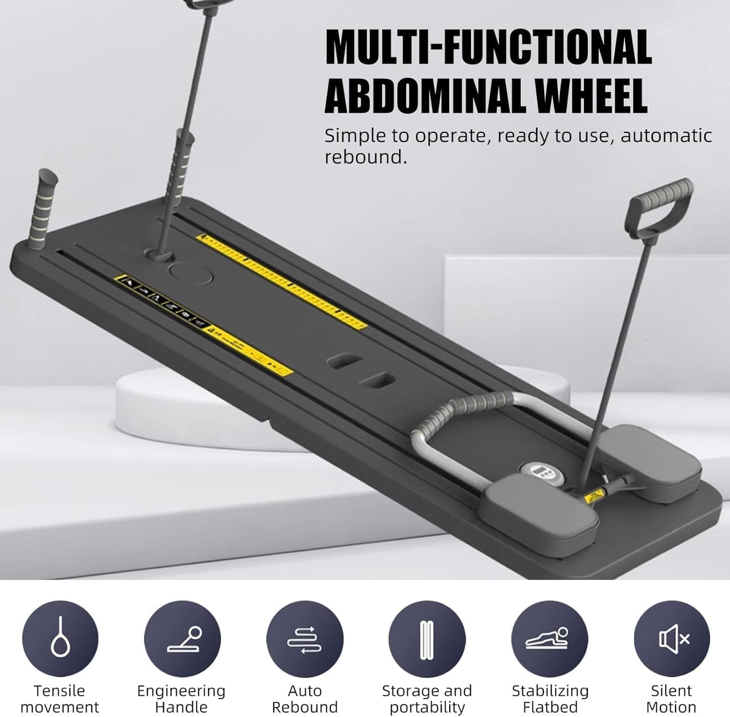 BAYPEKER Pilates Board Reformer Set, 5in1 Pilates Sliding Multi-Purpose Foldable Board with Timer for Abdominal & Core Strength, Portable Pilates Exercise Machine Workout for Home and Gym