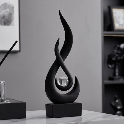 AWNR Abstract Black Sculpture: Flame Statue with Glass Ball Resin Art Figurines - Unique Centerpiece for Modern Home Decor