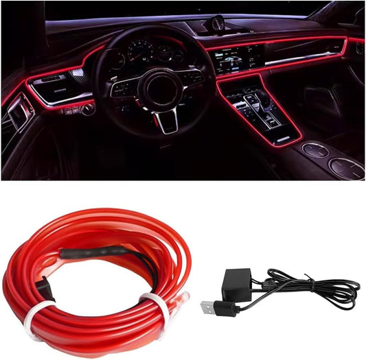 TSUGAMI EL Wire Car Interior LED Strips Lights, 16FT 5V USB Auto Neon Light Strip, Electroluminescent Vehicle Interior Ambient Lighting Decor Accessories, Universal for RV, SUV, Truck (Red)