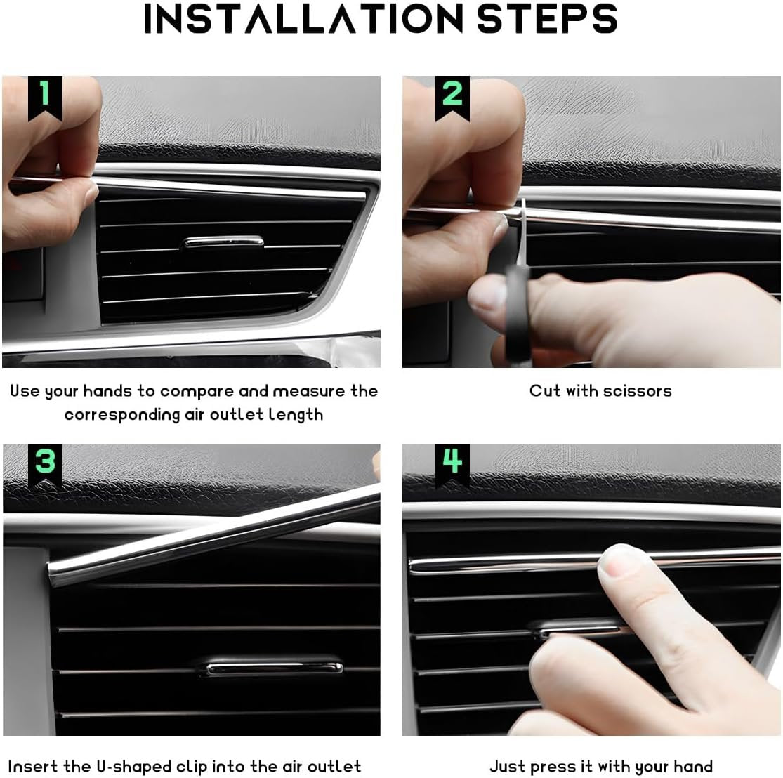 JUSTTOP 20 PCS Car Air Conditioner Decoration Strip, Bendable PVC Trim Strip Line, Shiny Blue, Universal Fit