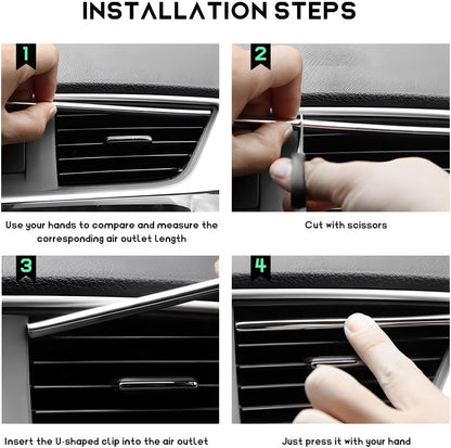 JUSTTOP 20 PCS Car Air Conditioner Decoration Strip, Bendable PVC Trim Strip Line, Shiny Blue, Universal Fit