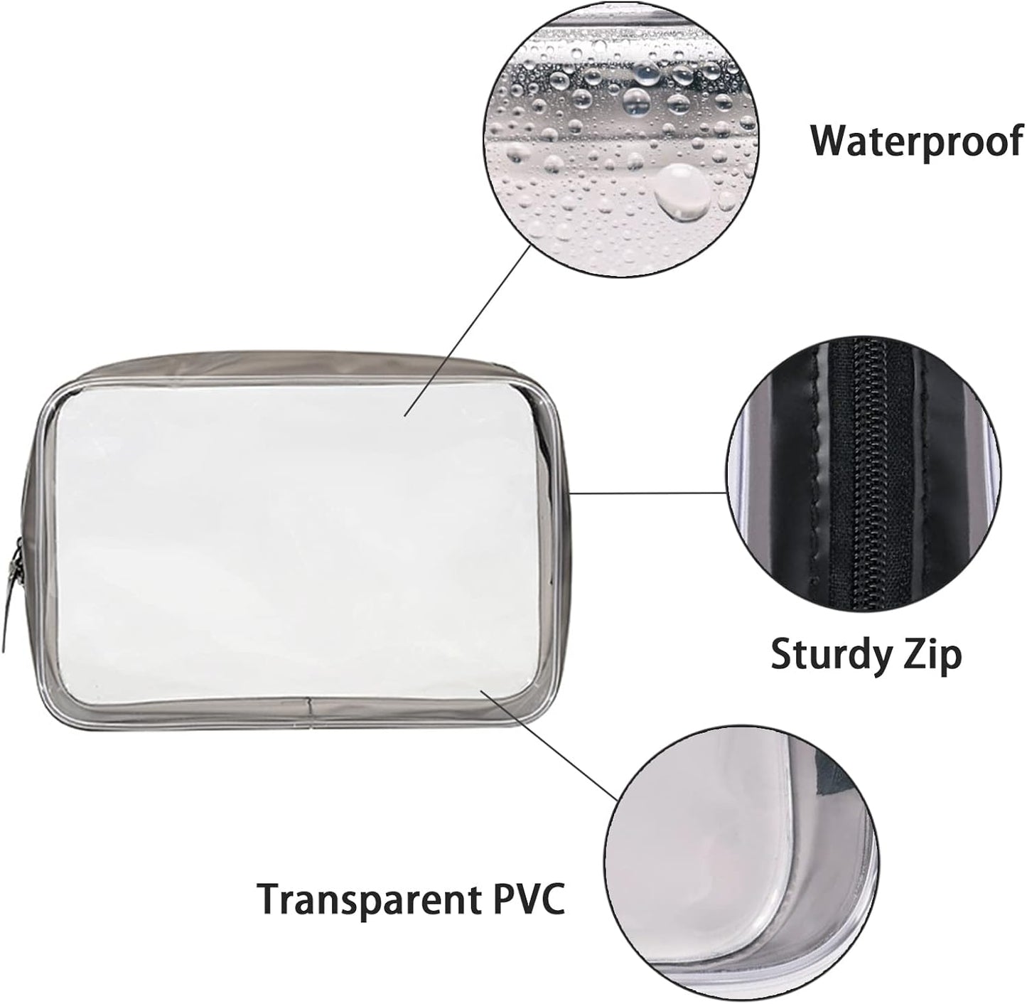 KEYRI 4 Pieces Transparent Toiletry Bags Travel Beauty Case Waterproof TSA Travel Bag Travel Bags Transparent Airplane Travel Kit Makeup Bag for Cosmetics Women Men, Black
