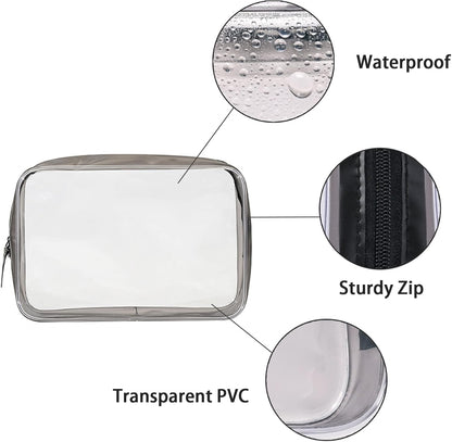 KEYRI 4 Pieces Transparent Toiletry Bags Travel Beauty Case Waterproof TSA Travel Bag Travel Bags Transparent Airplane Travel Kit Makeup Bag for Cosmetics Women Men, Black