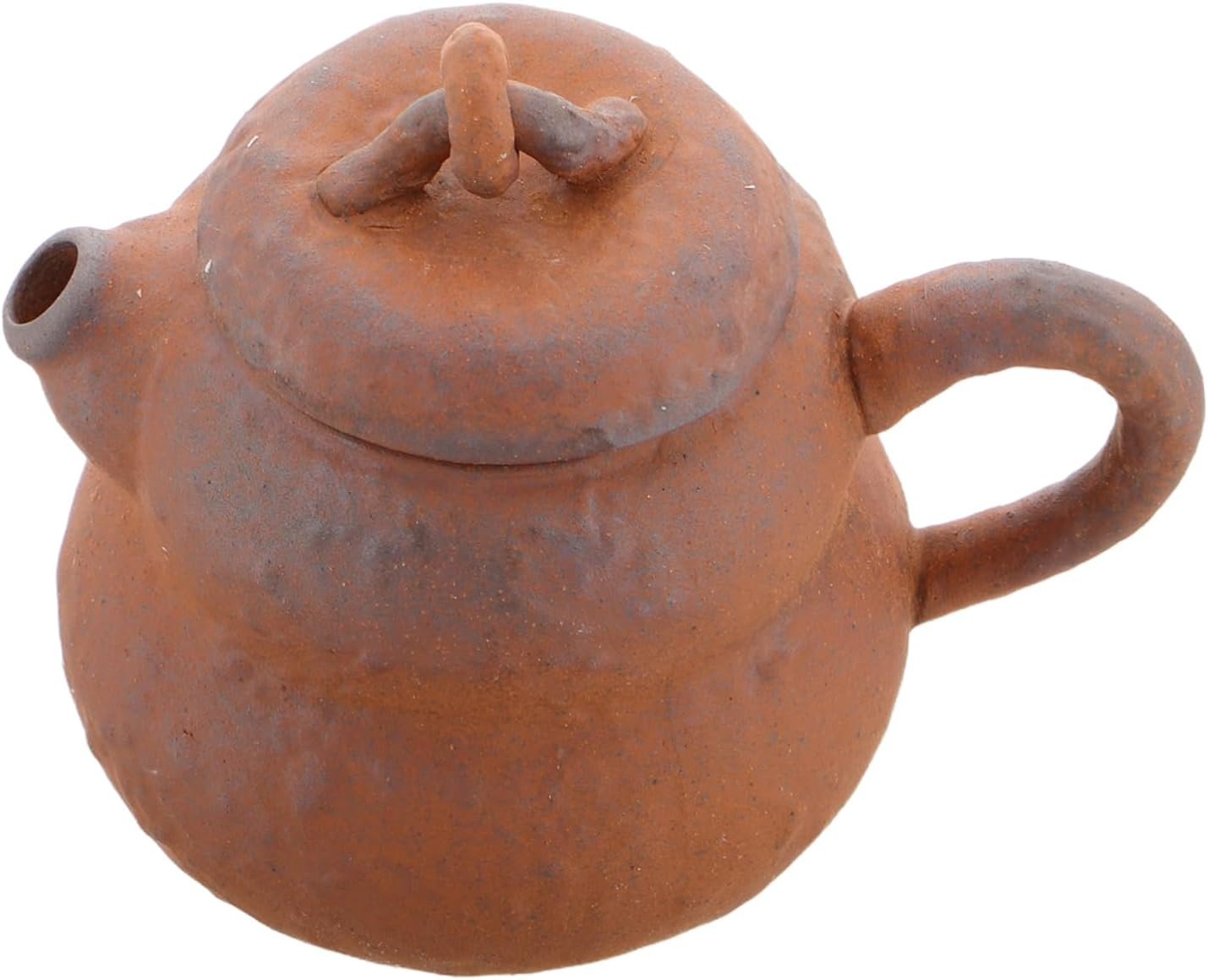 OFFSCH Handmade Gourd Shaped Tea Pot Traditional Chinese Style Coarse Pottery Tea for Decor