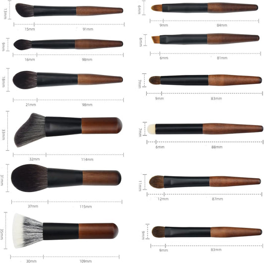 Frafuo Makeup Brushes Set 12 Pcs Mini Travel Makeup Brush Set with Case, Travel Brush Set for Loose powder, Contour, Blush, Concealer, Eyeshadow, Brow Brushes Tool Kit