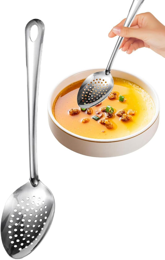 Slotted Spoon Stainless Steel - 15IN Nonstick Cooking Skimmer Utensil | Heat-Resistant Scoop Strainer for Buffet, Outdoor Kitchen, Baking Prep, Home Mixing and Food Serving Tools