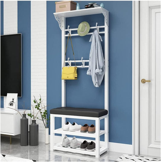 Generico Appendiabiti da Ingresso con Seduta Imbottita e scarpiera a 2 Ripiani - Elegante Organizer Nero e Blu per Soggiorno e Camera da Letto, Mobile salvaspazio, 60 cm