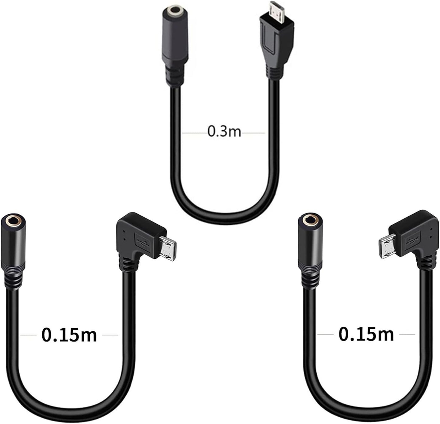tunghey 3Pack Micro USB to 3.5mm Jack Audio Adapter Cable Right/Left Angled Micro USB Male to 4 Pole 3.5mm Female Audio Cable Cord for Active Clip Mic Microphone Convert Adapter