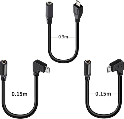 tunghey 3Pack Micro USB to 3.5mm Jack Audio Adapter Cable Right/Left Angled Micro USB Male to 4 Pole 3.5mm Female Audio Cable Cord for Active Clip Mic Microphone Convert Adapter