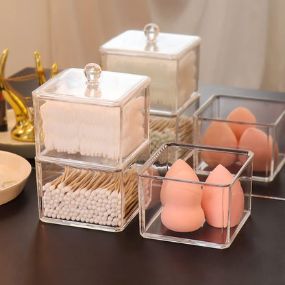 ZEQIDOU Hair Accessories Organizer, Tie Organizer for Girls, Acrylic Accessory Holder, Ponytail and Scrunchie Storage Container, Clear 3 Stackable Holder With Lids for Organizing