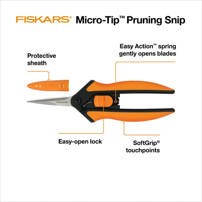 Fiskars Softouch Micro-Tip Pruning Snip, Non-Coated Blades, Orange/Black (399240-1003)