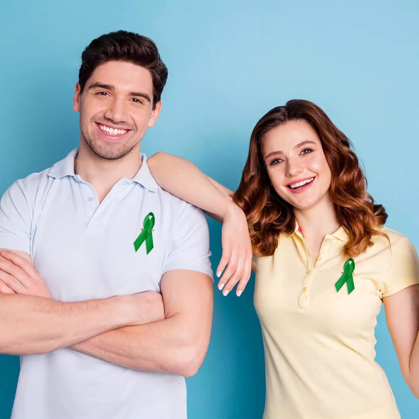 200 Pieces Green Satin Awareness Ribbons with Safety Pins for Mental Health Awareness 1.4 x 3 inch