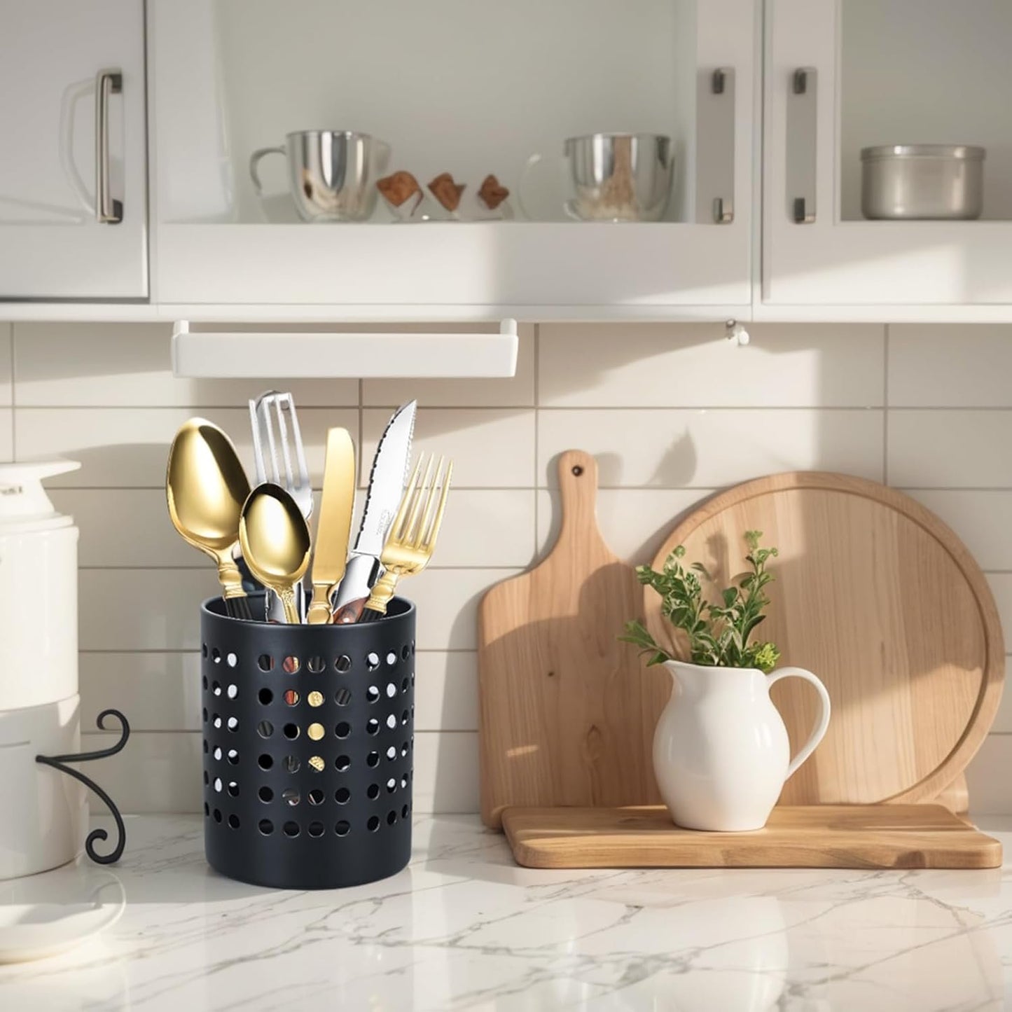 KSENDALO Kitchen Utensil Holder set of 2 Cutlery Drainer Cutlery Holder for Counter of Kitchen Home Office, Silver(LS)