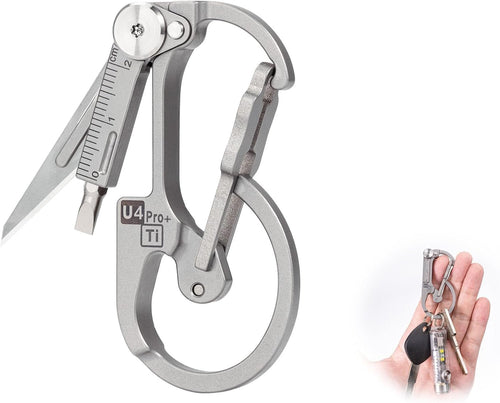 (Upgraded) RovyVon U4 Pro+ Titanium Carabiner Clip, Multi Tools EDC Carabiner Keychain Hidden Folding Knife and Dual-Bit Screwdriver Set, EDC Gear Gadget for Men Outdoor Daily Carry