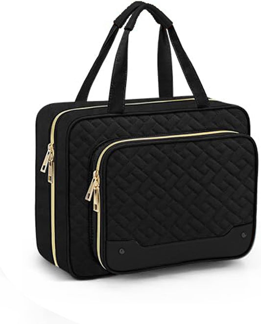 Toiletry Bag for Women, Hanging Travel Toiletry Bag with Jewelry Organizer Compartment Large Makeup Bag, PVC Waterproof Cosmetic Travel Bag for Travel Business Trips Camping Bathroom, Black