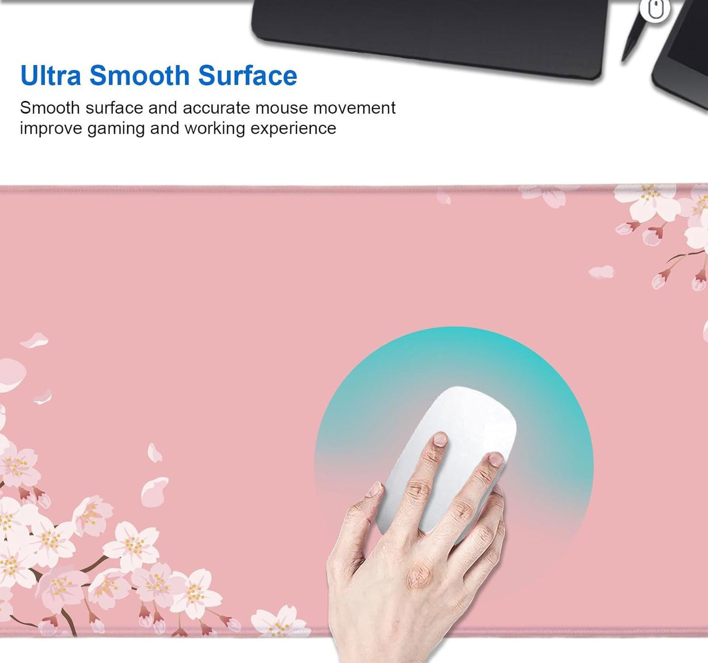 IMAYONDIA Pink Japanese Desk Mat, Cherry Blossom Large Gaming Mouse Pad, Non-Slip Rubber Base Mousepad Desk Decor for Women, Desk Pad for Work, Game, Office, 31.5x11.8 Inch- Sakura Flowers Aesthetic