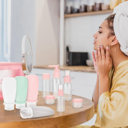 Noideeer 18 Pcs Silicone Travel Bottles Set Aviation Approved Liquid Containers Suitable for Shampoo, Lotion, Rinse, Shower Gel, with Labels and Travel Beauty Case