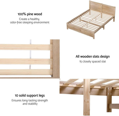 Artiss Queen Bed Frame with Headboard, Wooden Bed Base with 21CM Under Storage, 300KG Capacity Solid Platform Bedframe, Queen Size No Box Spring Needed for Guest Bedroom Furniture, Easy Assembly