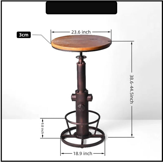 BOKKOLIK Industrial Bar Table Swivel Round Wooden Top Height Adjustable 38.6-44.4inch Vintage Kitchen Dining Chair Coffee Table Hydrant Design Bistro Table