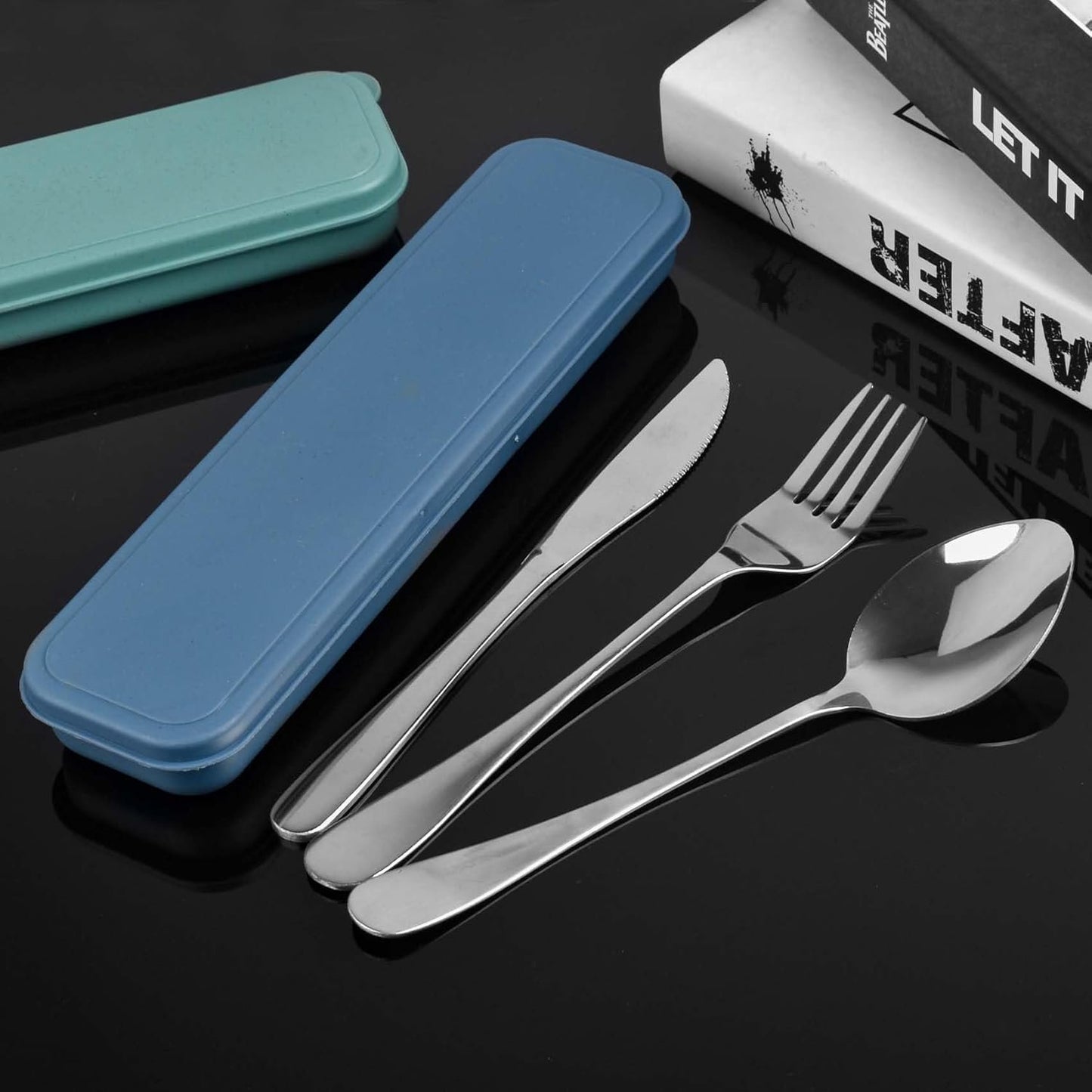 2 Pcs Travel Silverware Set with Case, Reusable Cutlery Set Spoon Knife Fork Lunch Box, Portable Stainless Steel Utensils Set for Camping Picnic Office