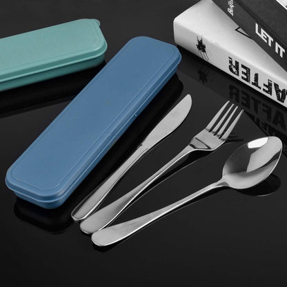 2 Pcs Travel Silverware Set with Case, Reusable Cutlery Set Spoon Knife Fork Lunch Box, Portable Stainless Steel Utensils Set for Camping Picnic Office