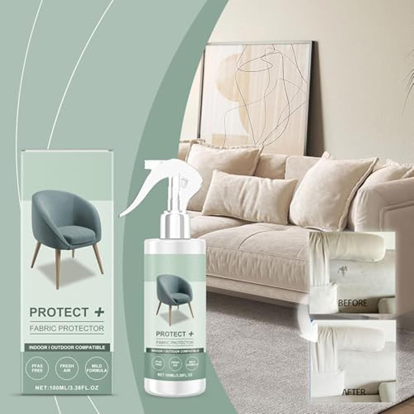 Multipurpose Protect+ Fabric Protector, Home Essentials Multipurpose Fabric Protector Spray, 100ml Fabric Water Shield Protector, Sofa Fabric Cleaning Spray, Long-Lasting Protection (1PC)