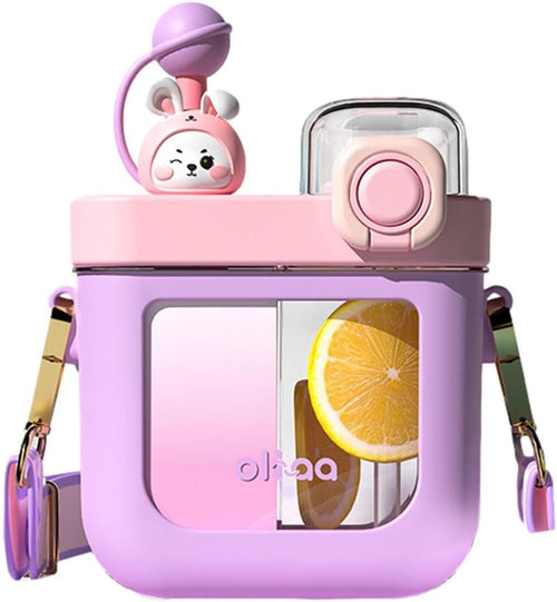 Split Cup With Straw - Cartoon Water Bottles With Two Ways To Drink | 19.6 Oz Leak-proof Portable Drinking Cup Bottle With Strap For Outdoor Sports Travel