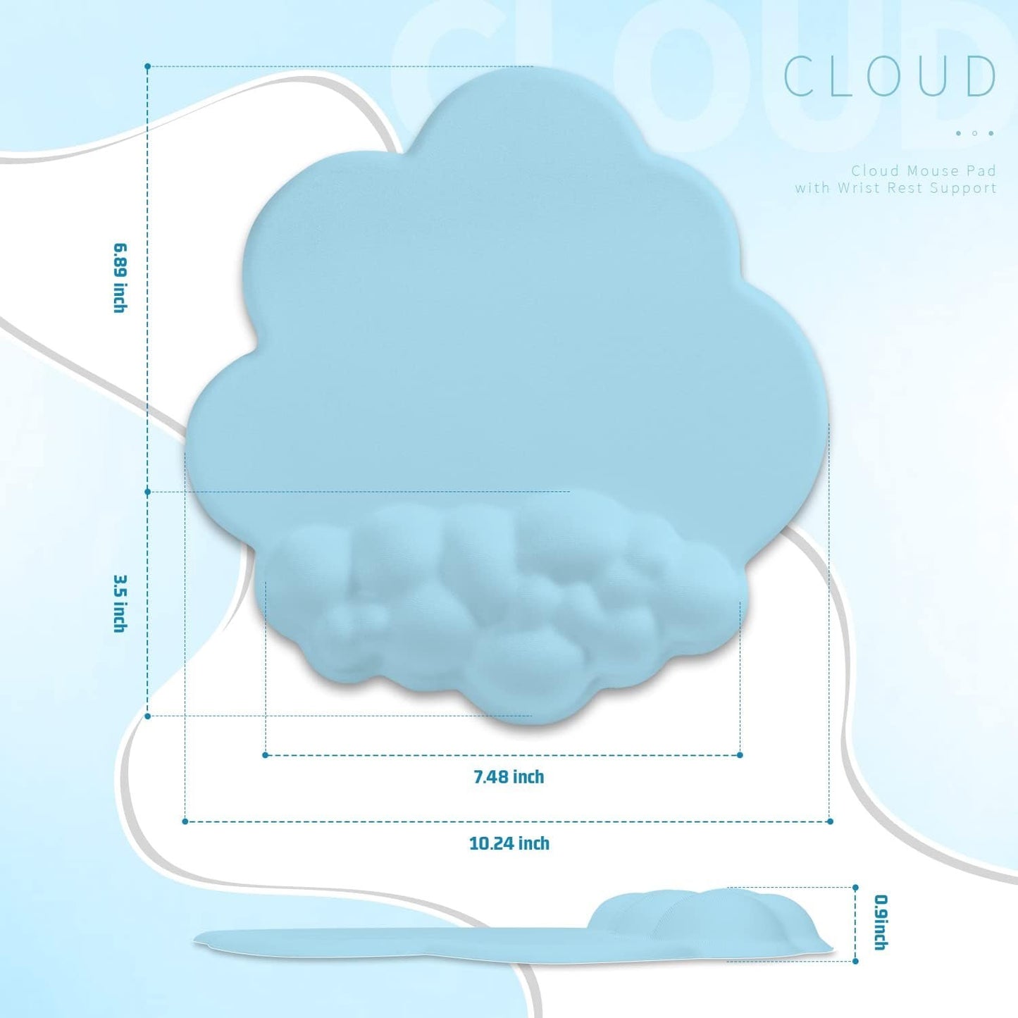 MANBASNAKE Cloud Mouse Pad Wrist Support Keyboard Wrist Rest Set with Ergonomic Memory Foam,Non-Slip Base,Cloud Coasters for Home,Office,Laptop,Desktop Computer,Easy Typing Pain Relief-Blue 003