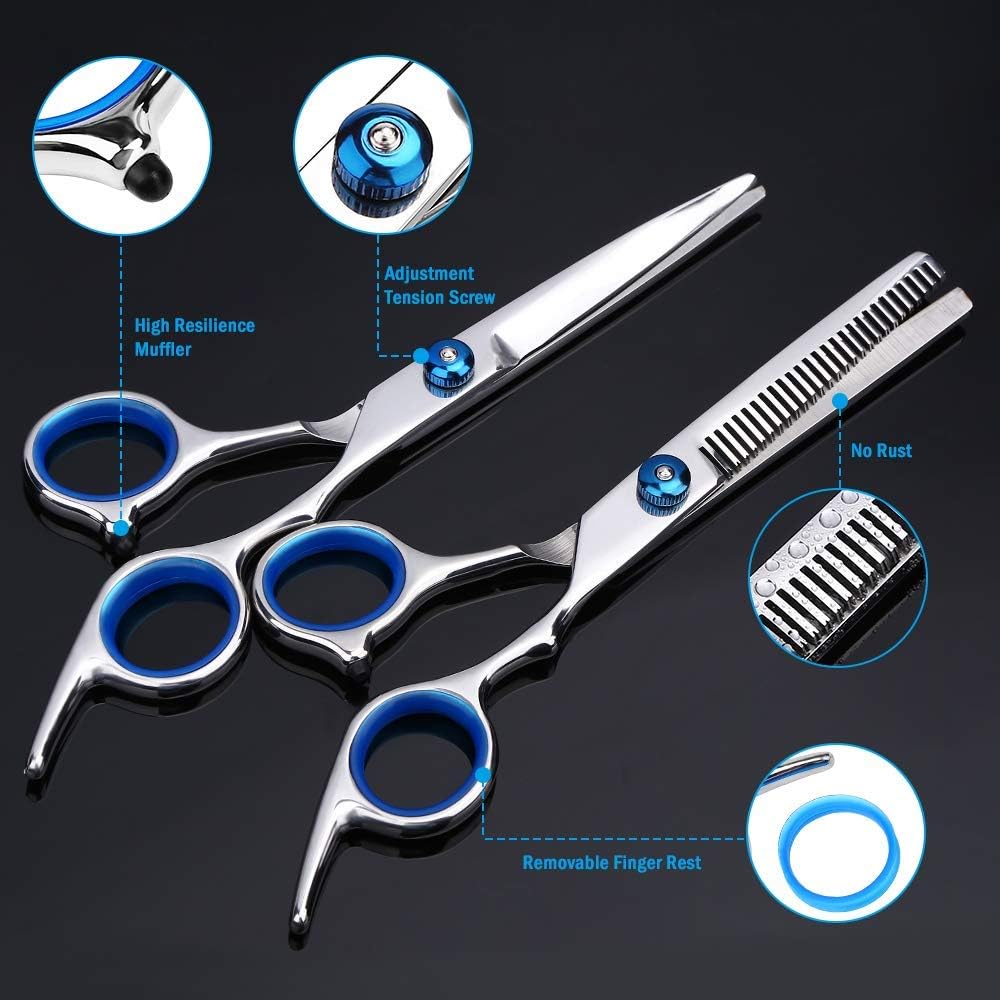 Professional Hair Cutting Scissors, YBLNTEK 9 PCS Barber Thinning Scissors Hairdressing Shears Stainless Steel Hair Cutting Shears Set with Cape Clips Comb for Barber Salon and Home