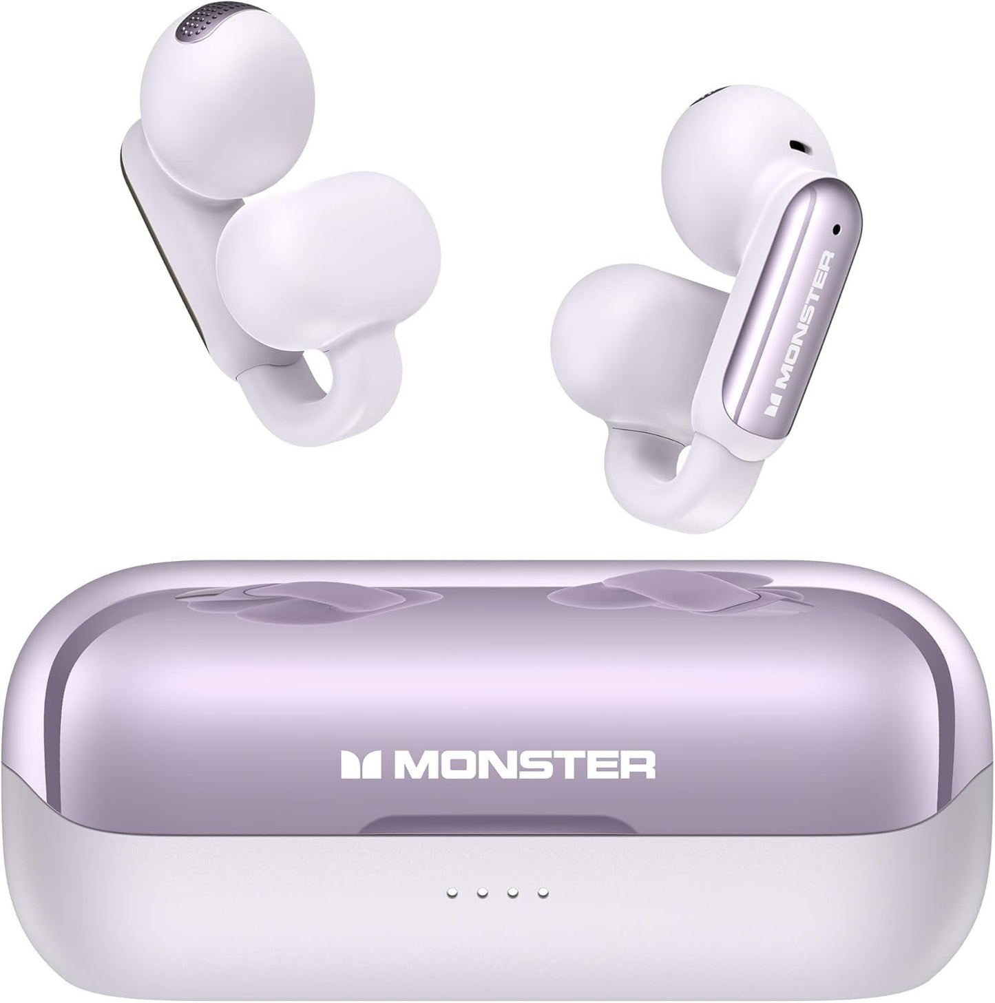 Monster Open AC601 Bluetooth Earbuds - Comfortable Clip-On Wireless Earbuds with Bluetooth 5.4, 32H Playtime Earbuds with ENC Clear Talk, IPX5 Waterproof & Touch Control Headphones (Purple)