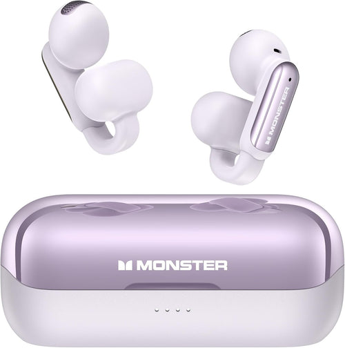 Monster Open AC601 Bluetooth Earbuds - Comfortable Clip-On Wireless Earbuds with Bluetooth 5.4, 32H Playtime Earbuds with ENC Clear Talk, IPX5 Waterproof & Touch Control Headphones (Purple)