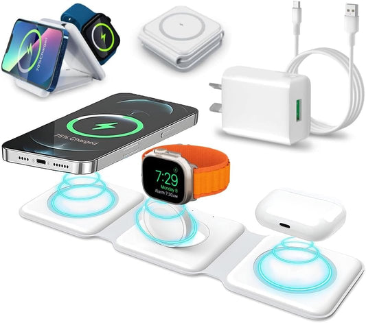 3-in-1 Wireless Charging Station for iPhone, Apple Watch & AirPods – Fast Foldable Charger Dock with USB-C & 18W Wall Adapter | Travel Essentials by HOMFY