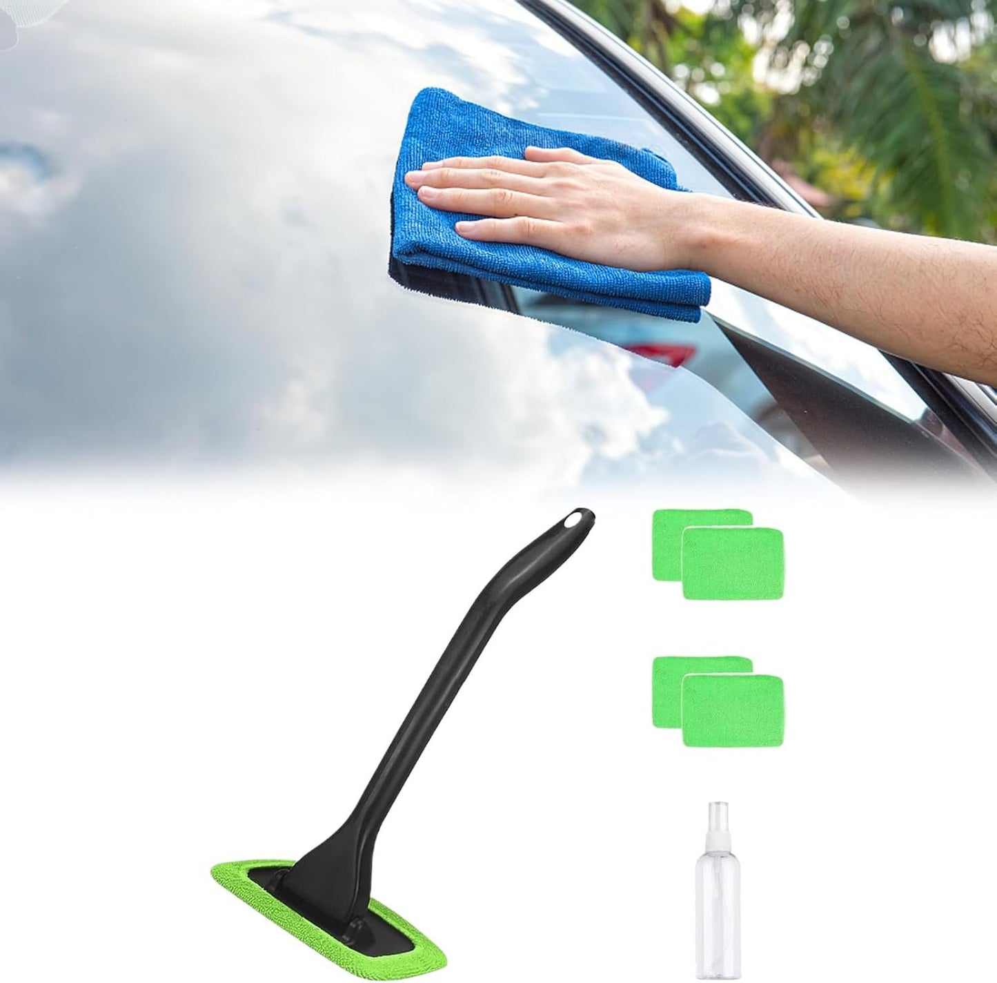 Windshield Cleaning Tool, Detachable Microfiber Brush, Vehicle Detailing Supplies, Dust Removal Accessory, Multi Surfaces Cleaner for Trucks, SUVs, Minivans