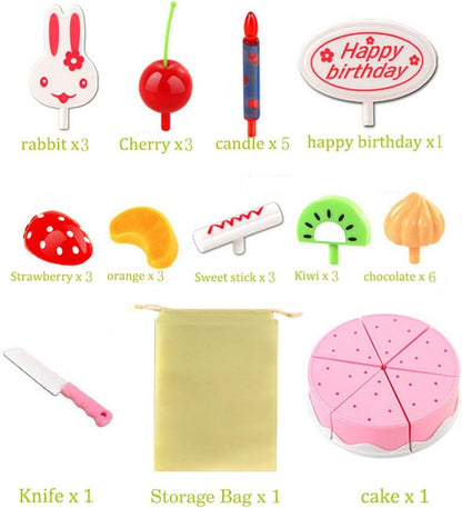 BigNoseDeer Birthday Cake Toy Food Play Set Pretend Play Children's Day Gift DIY Cutting Birthday Party Cake with Candles for Children Kids Babies Girls Classic Toy 37pcs