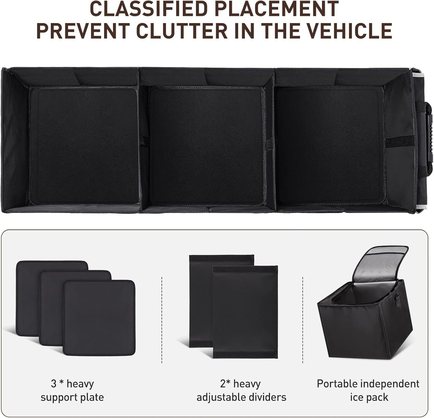 HIRALIY 4 in 1 Car Trunk Storage Organizer, Multi Compartment Collapsible Trunk Storage Box with Leakproof Insulated Bag for Car Truck SUV