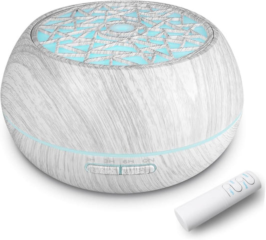 550ml Large Capacity Essential Oil Diffuser Aromatherapy Ultrasonic Diffusers Humidifier with Timer and 7 Color LED Night Light Setting Auto-Off Function White Wood Grain for Home Office Spa