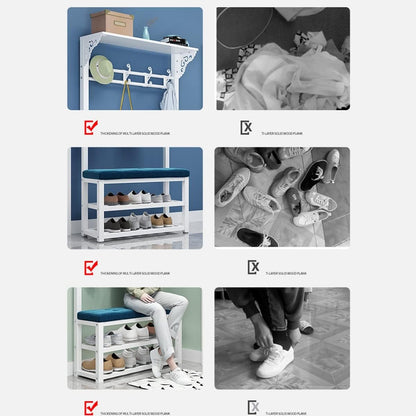 Generico Appendiabiti da Ingresso con Seduta Imbottita e scarpiera a 2 Ripiani - Elegante Organizer Nero e Blu per Soggiorno e Camera da Letto, Mobile salvaspazio, 60 cm