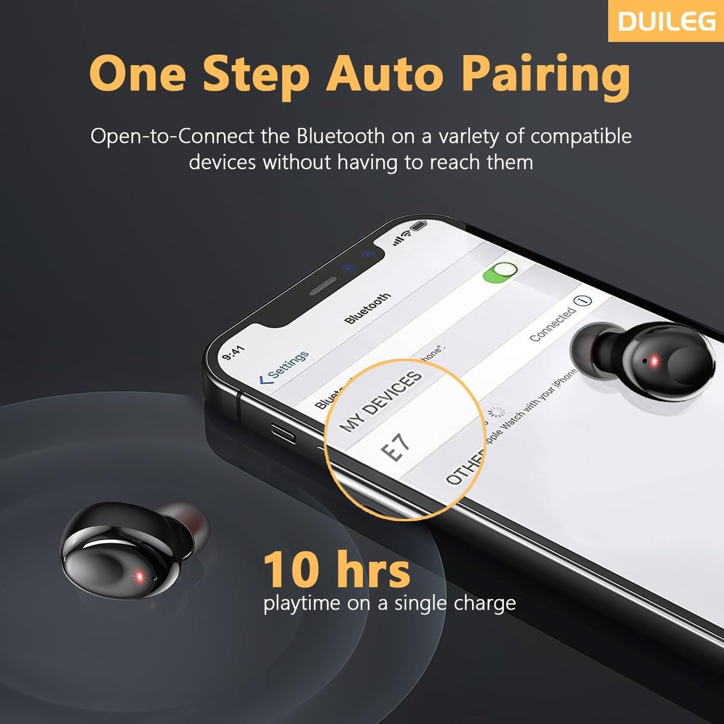 DUILEG Wireless Earbuds, Bluetooth 5.3 Headphones 50H Playtime with LED Digital Display Charging Case, IPX7 Waterproof in-Ear Earbuds HiFi Stereo Sound Earphone with Mic for Phone Computer Laptop