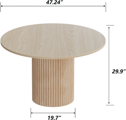 PAKASEPT Round Dining Room Table, 47" Circular Tabletop, Modern Kitchen Table with Solid Wood Pedestal Base, Leisure Coffee Table for 6 People, for Kitchen Dining Room