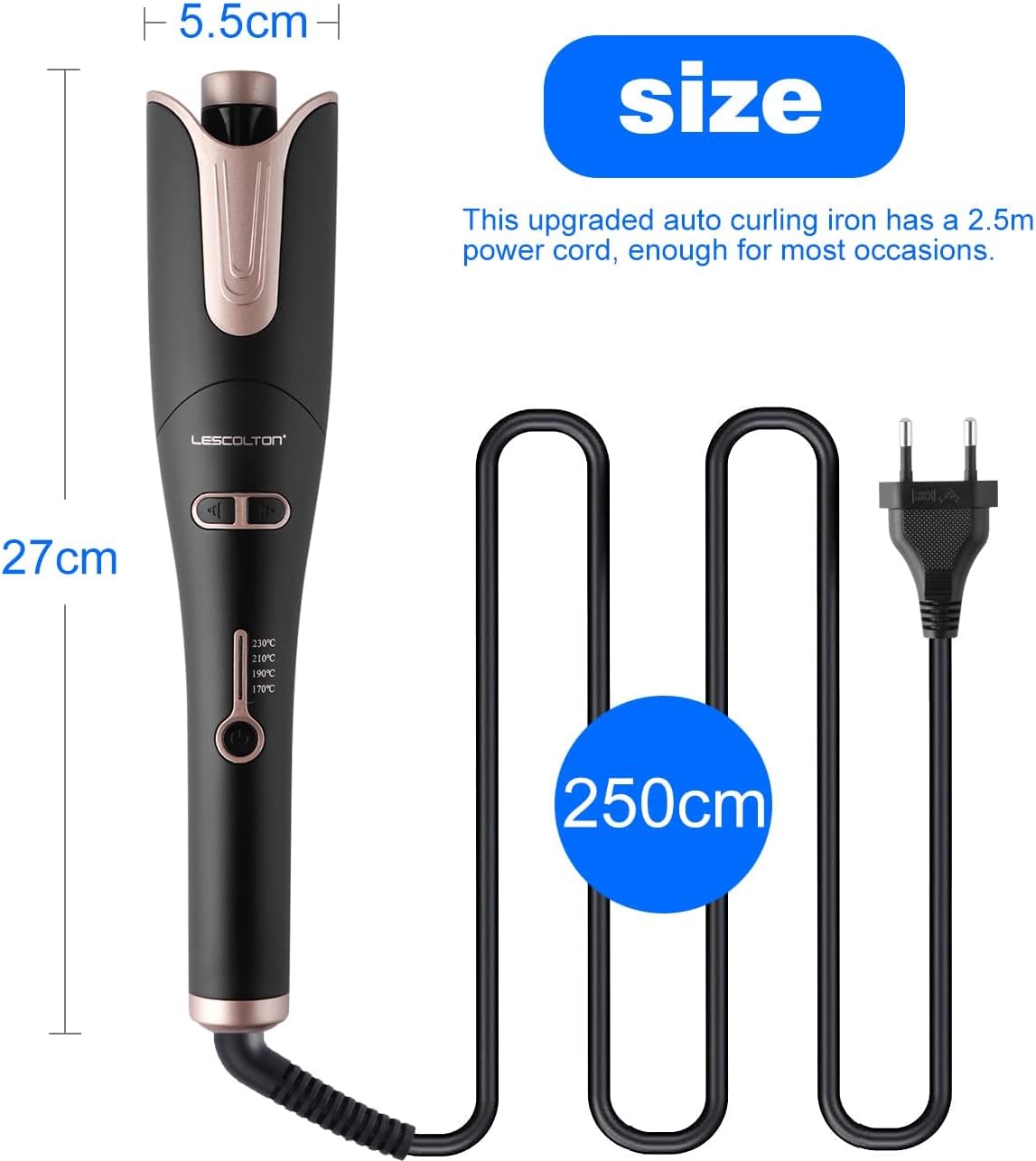 Professional Automatic Curling Iron, Smart Ceramic Curling Iron, 4 Temperature for Long or Short Dry Hair (Black)