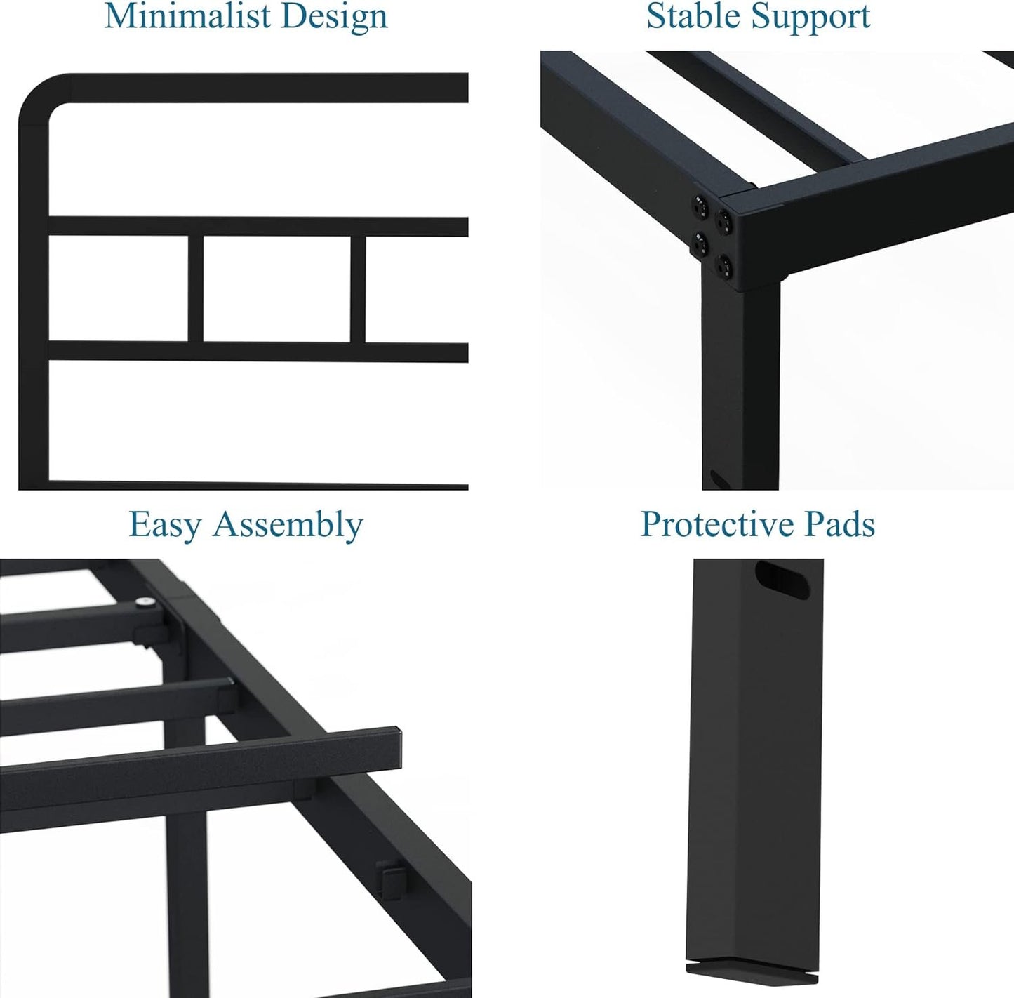 DiaOutro Metal Platform California King Bed Frames with Headboard, 14 Inch No Box Spring Needed Heavy Duty Steel Slat Mattress Foundation/Easy Assembly/No Noise/Black
