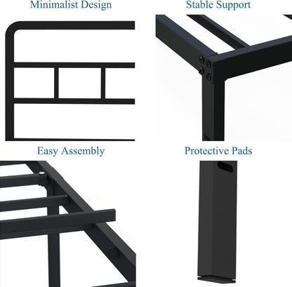 DiaOutro Metal Platform California King Bed Frames with Headboard, 14 Inch No Box Spring Needed Heavy Duty Steel Slat Mattress Foundation/Easy Assembly/No Noise/Black