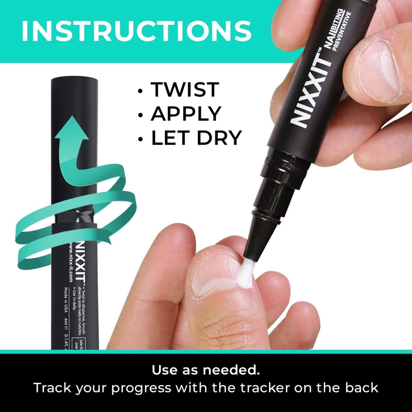 NIXXIT Nail Biting Treatment for Adults - Stop Nailing Biting Pen and Thumb Sucking for Adults & Children - Non Glossy Bitter Taste - Safe & Effective Solution - USA Made