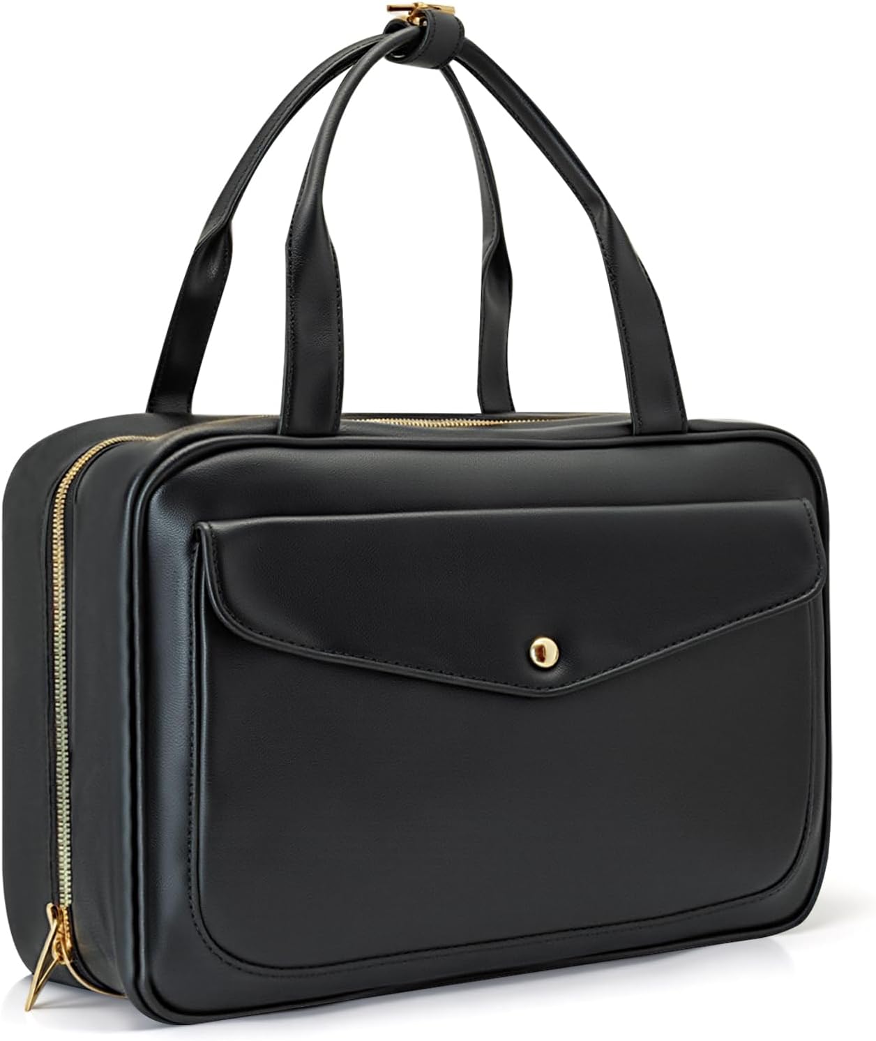 Travel Toiletry Bag,Hanging Leather Large Capacity Travel Wash Bag,Waterproof Portable Make Up Bag,Travel Storage Skin Care Cosmetics Toiletries (Black)