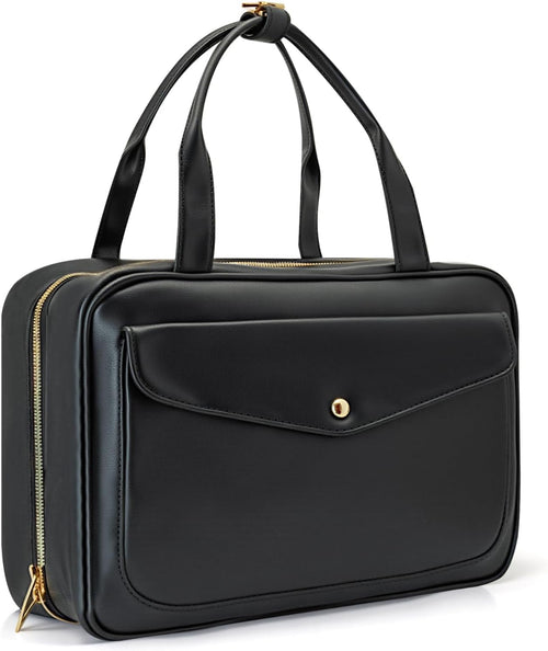 Travel Toiletry Bag,Hanging Leather Large Capacity Travel Wash Bag,Waterproof Portable Make Up Bag,Travel Storage Skin Care Cosmetics Toiletries (Black)