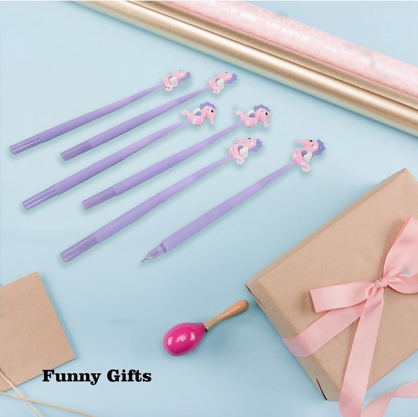 12 PCS Cute Ballpoint Pens, Kawaii Gel Pen for Women Teacher Students, Funny School Stationery Office Supplies, Gifts, Animals Party Favor Gifts, 0.38 mm Black Gel Ink (Seahorse)