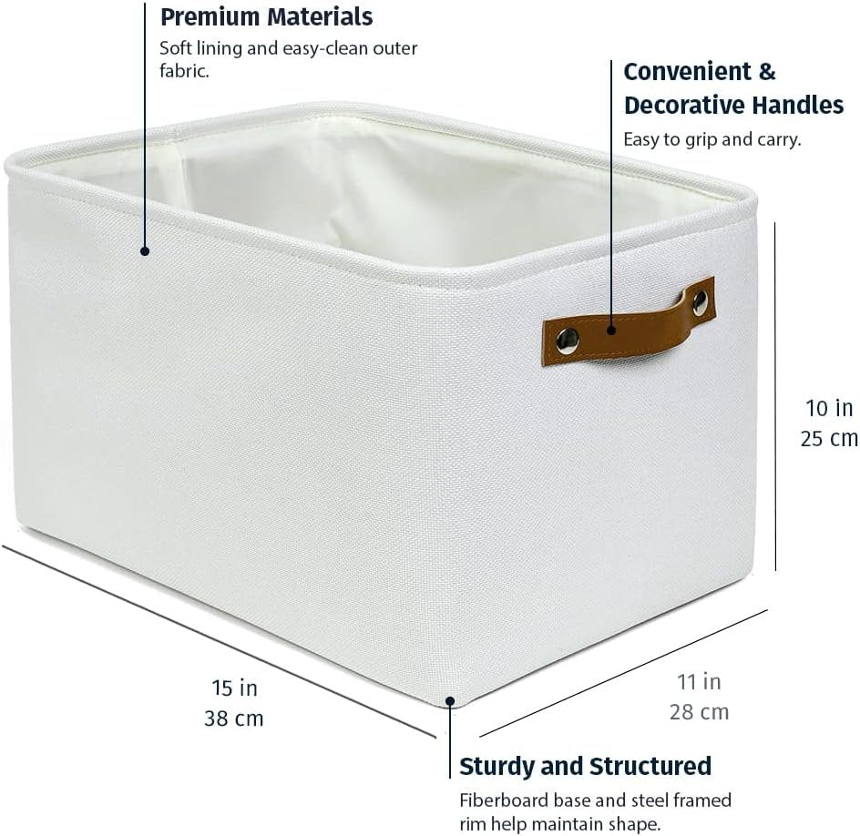 OrganiHaus Large Fabric Storage Baskets for Shelves 3 Pack, 15x11in Closet Storage Bins for Shelves, Cloth Baskets, Fabric Storage Cubes, Linen Closet Organizers, Fabric Basket, White Basket