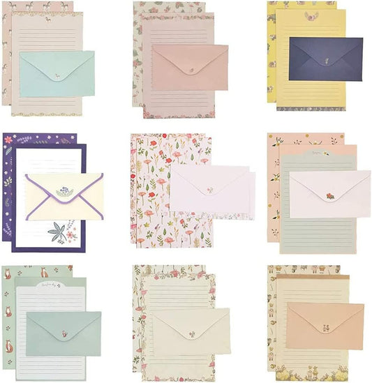 Fulanfudi 81pcs Stationary Paper and Envelopes Set, Contain 54 Stationery Paper and 27 envelopes, Writing Paper Stationery Set, 9 Different Style