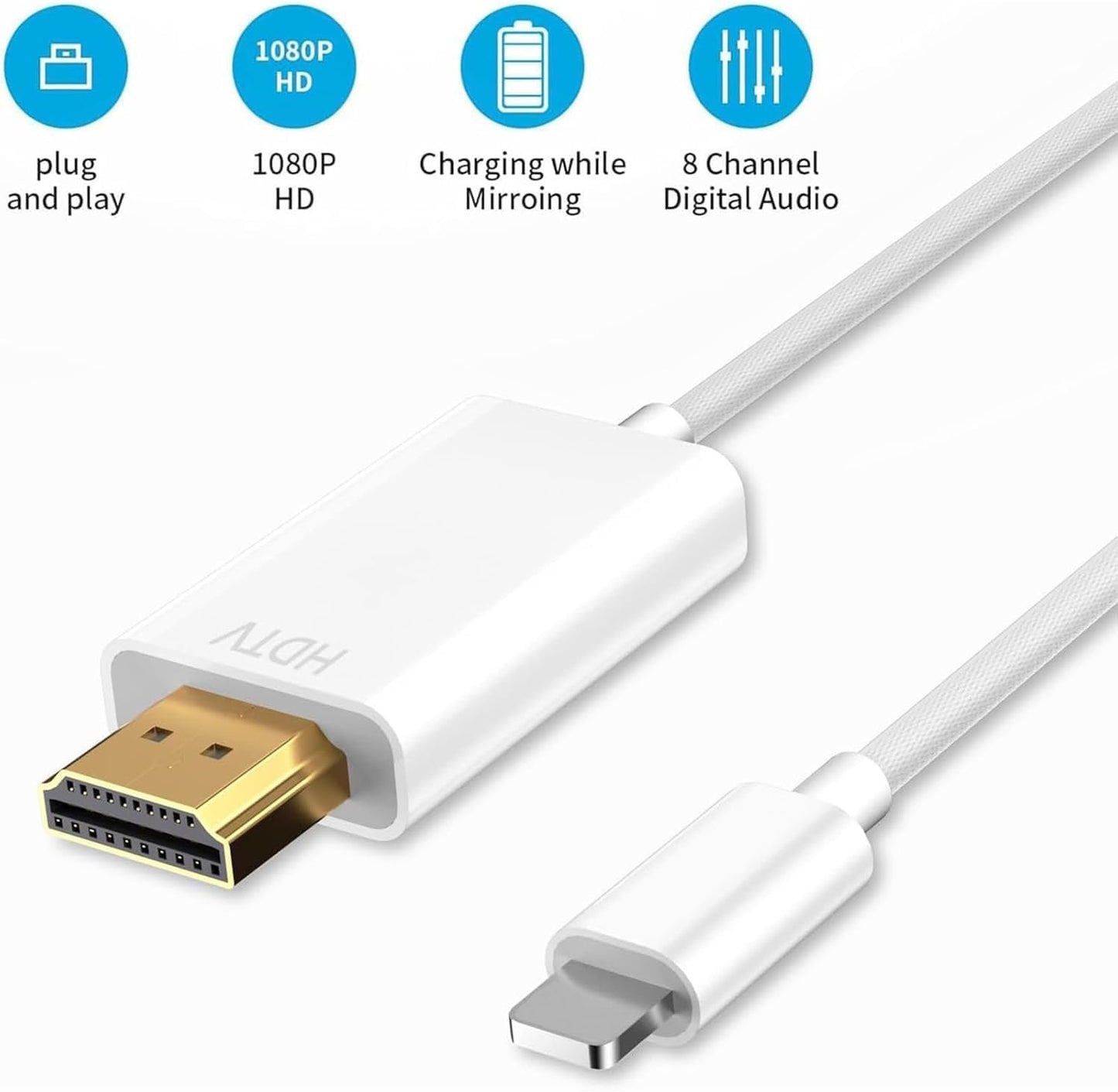Oliveria iPhone to HDMI Adapter for TV, iPhone to HDMI Cable, HD-MI to i-Phone Adapter, 1080P Digital AV Sync Screen Connector on HDTV/Monitor/Projector, Plug and Play-2 Meter